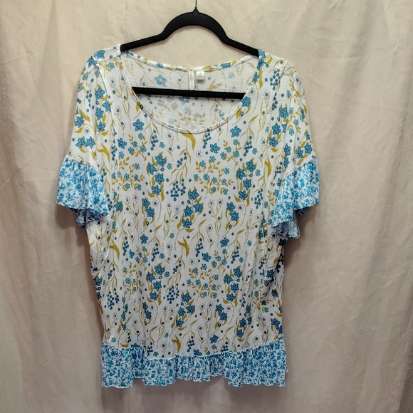 Cato Tops - Floral Blue and White Women's Top